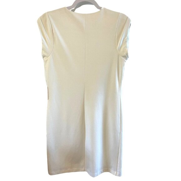 NWT Express Draped ruched cap sleeve Midi Sheath Dress Ivory XS Office work - Picture 2 of 6